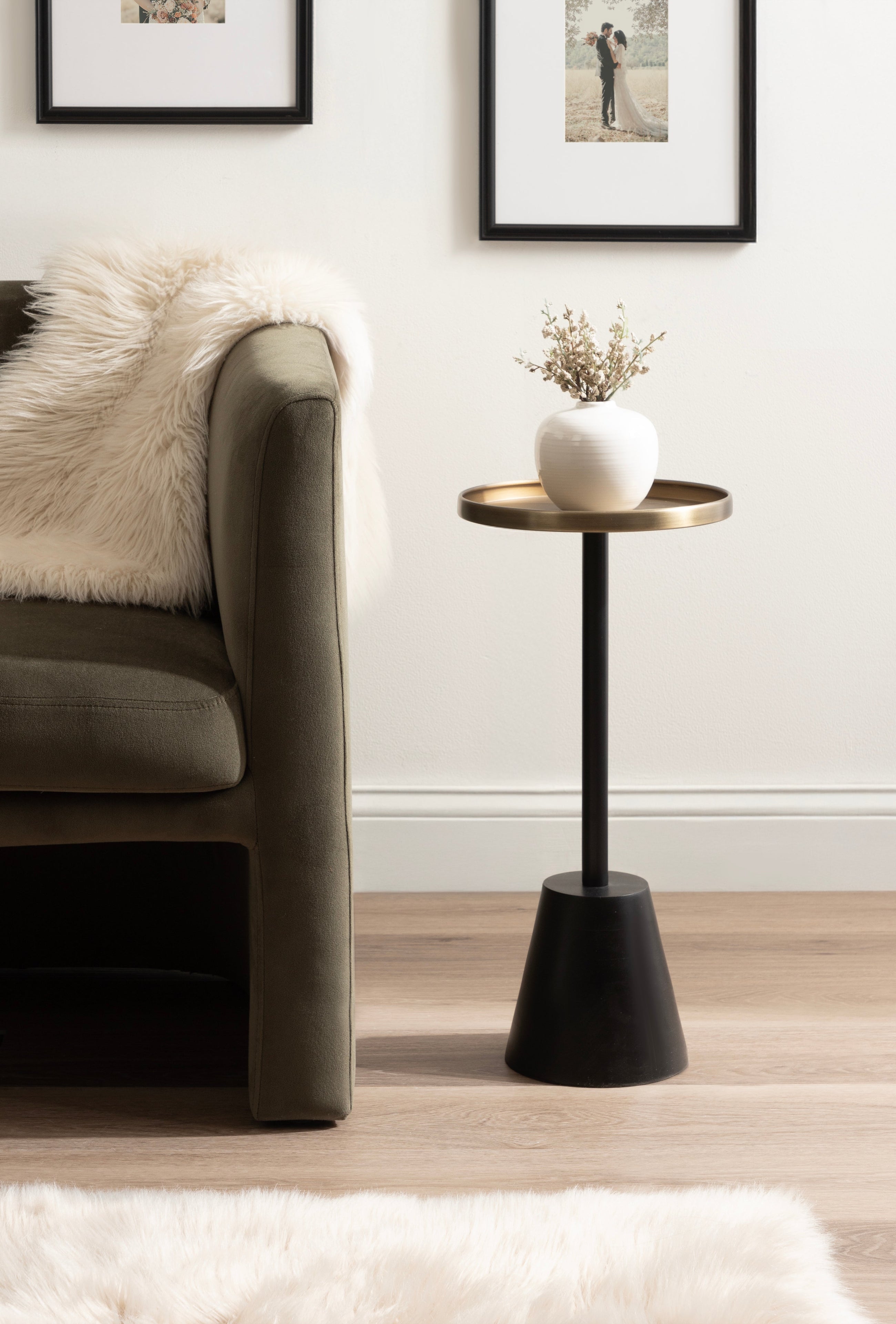 Tira Round Metal and Wood Side Table