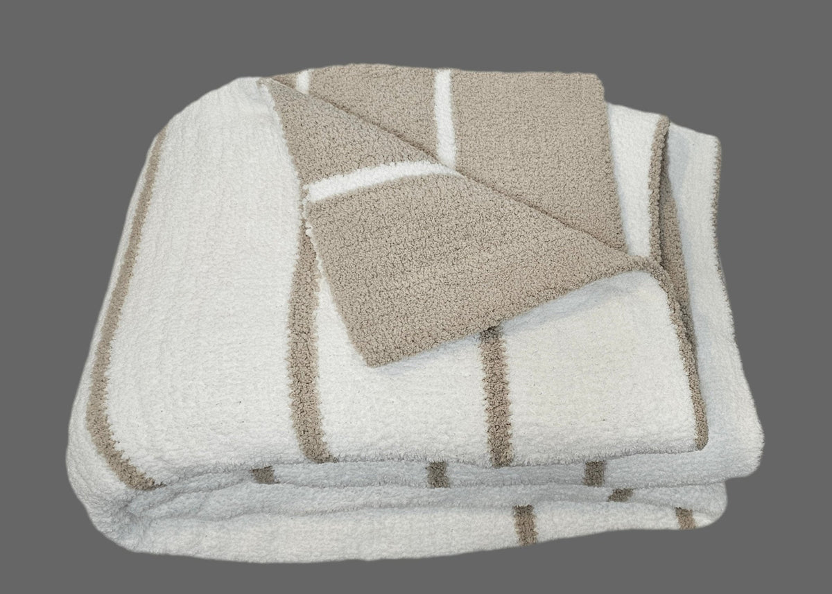 Ultra-Plush double-sided throw blanket in warm grey stripe – view 9