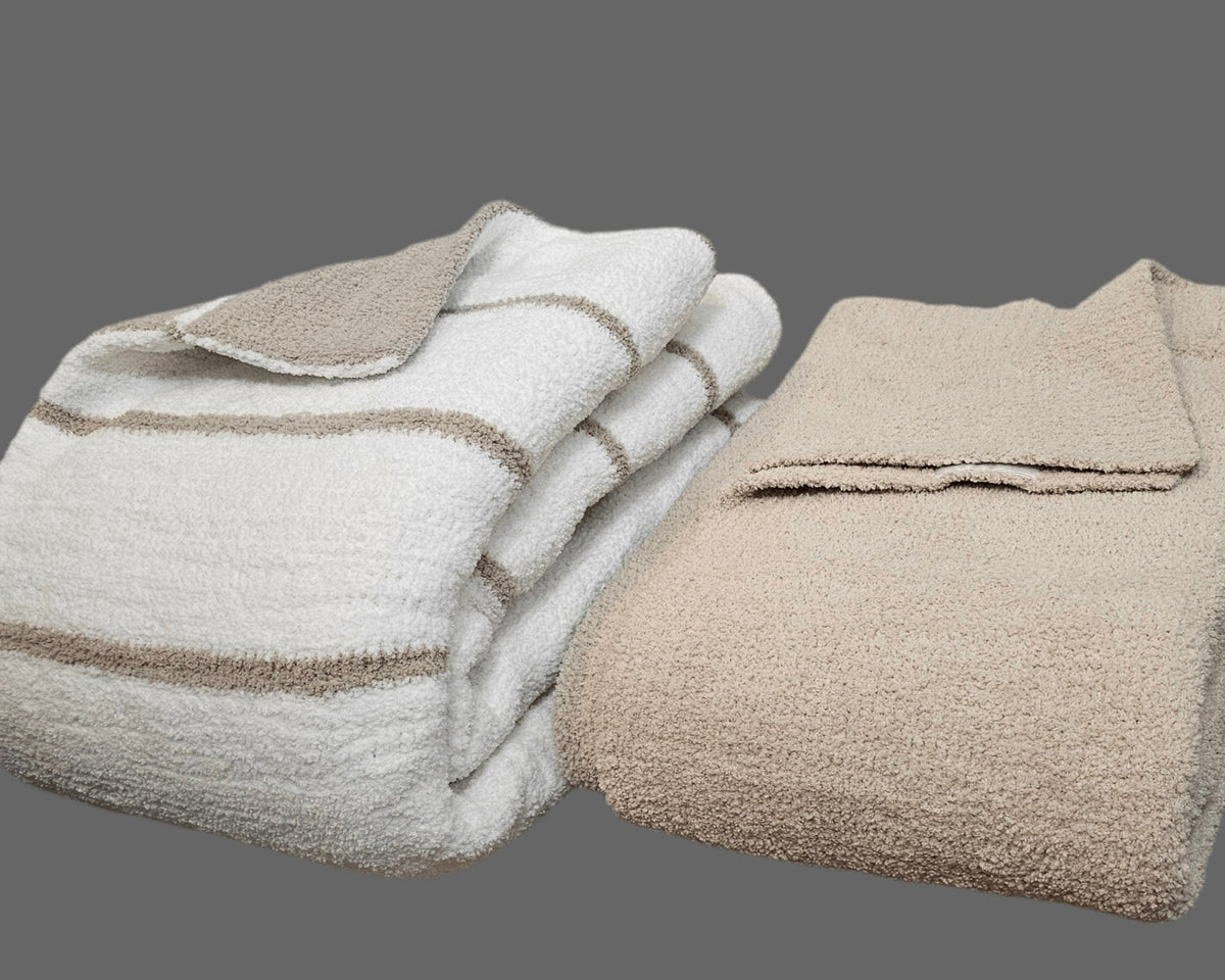 Ultra-Plush double-sided throw blanket in warm grey stripe – view 7