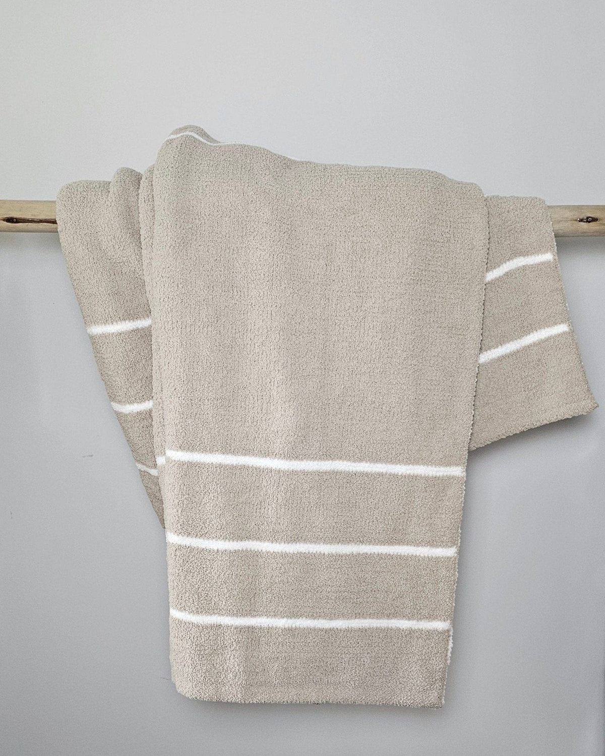 Ultra-Plush double-sided throw blanket in warm grey stripe