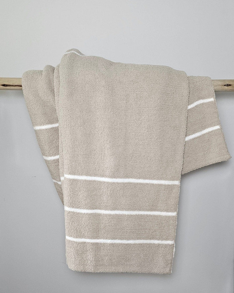 Ultra-Plush double-sided throw blanket in warm grey stripe