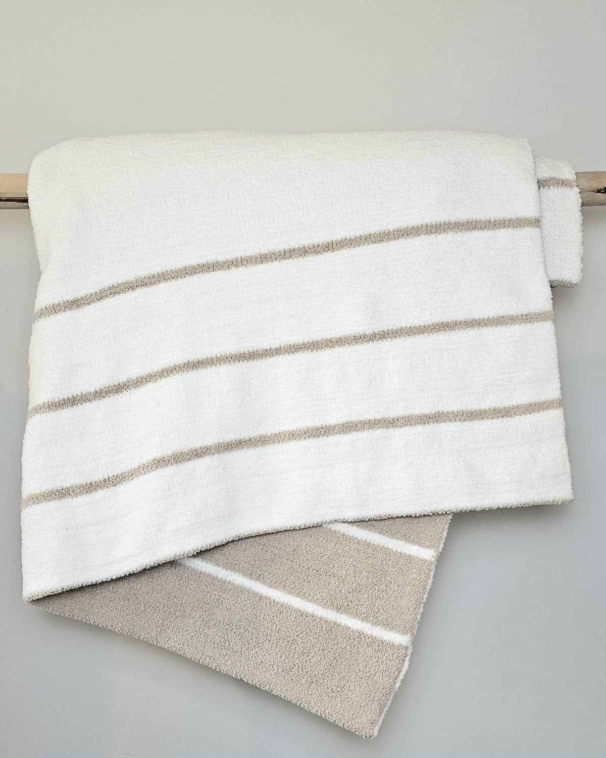 Ultra-Plush double-sided throw blanket in warm grey stripe – view 2