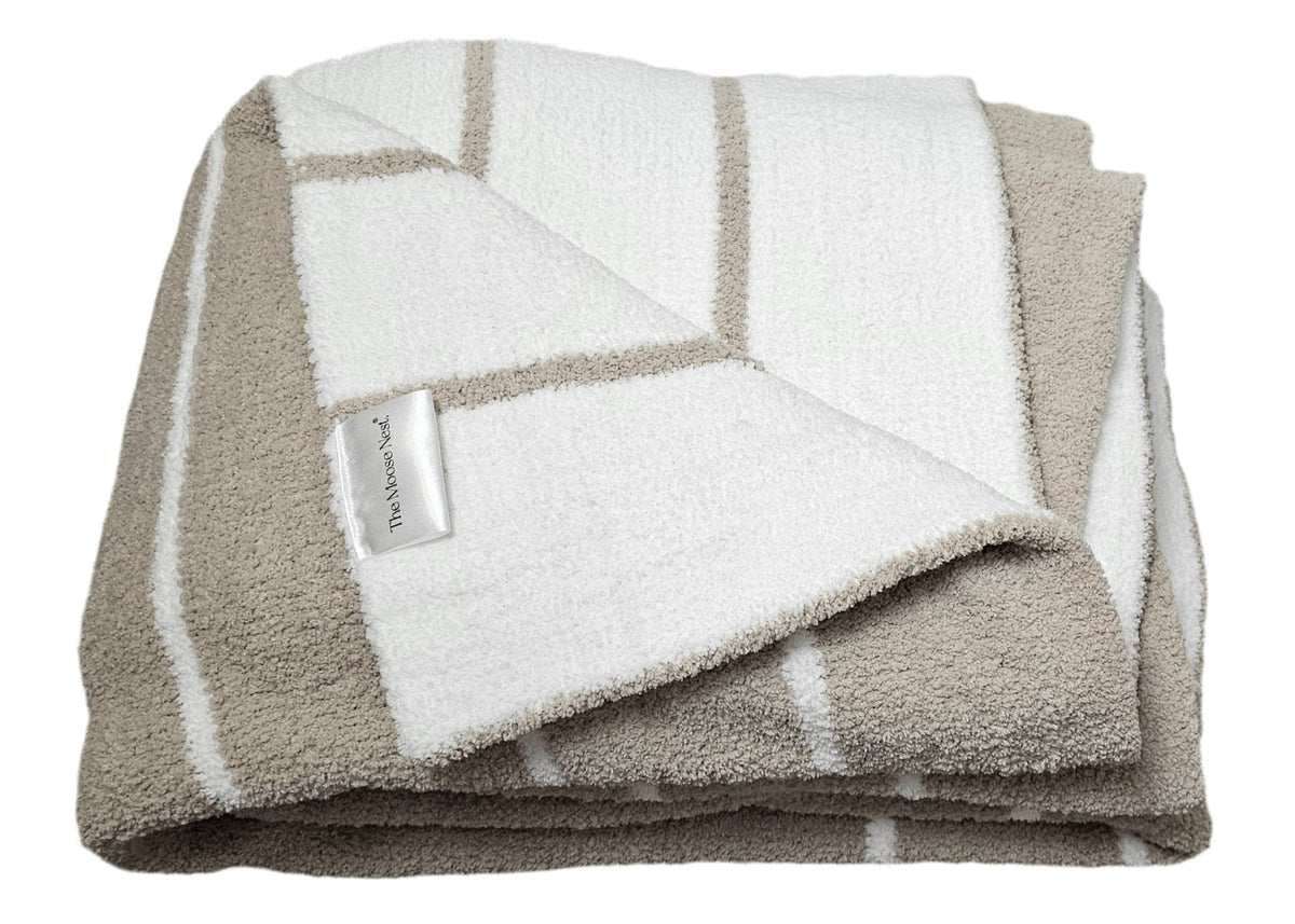 Ultra-Plush double-sided throw blanket in warm grey stripe – view 8