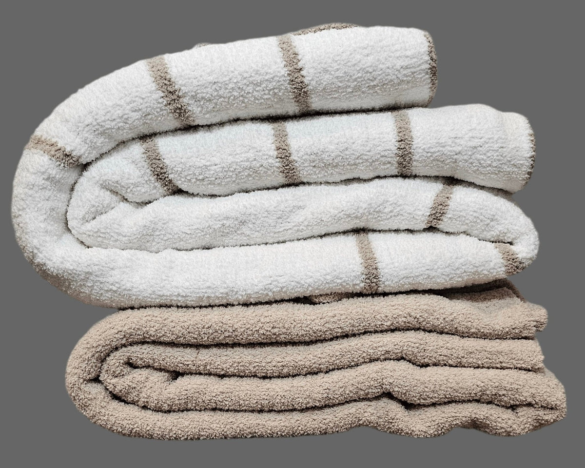 Ultra-Plush double-sided throw blanket in warm grey stripe – view 6