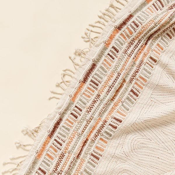 Unah Coral hand embroidered organic cotton artisan throw – One Affirmation