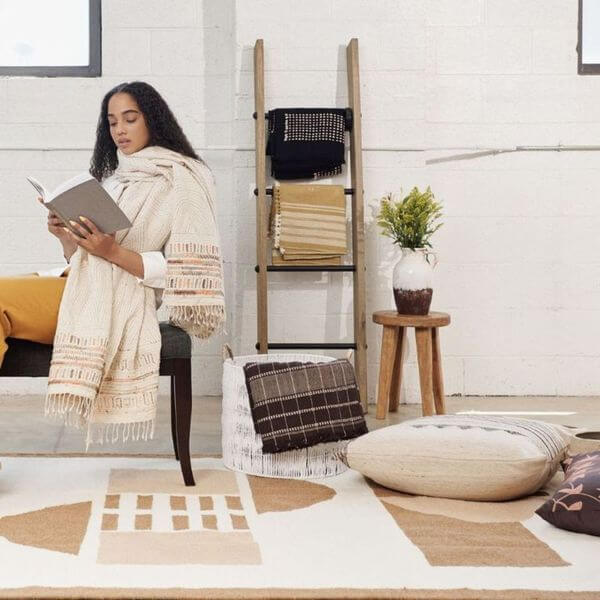 Unah Coral hand embroidered organic cotton artisan throw – One Affirmation