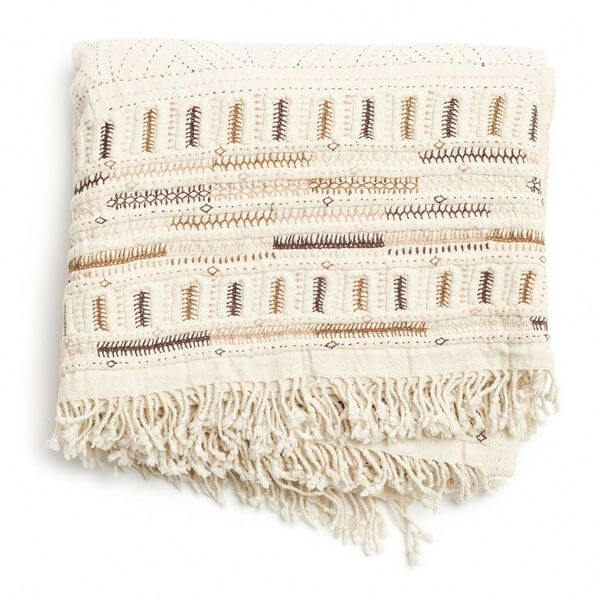 Unah Coral hand embroidered organic cotton artisan throw – One Affirmation