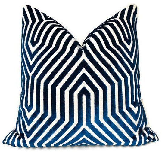 Ready to Ship, 20x20, Vanderbilt Velvet Pillow Cover in Navy Blue, Schumacher Textiles