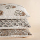 Calla Floral Block Printed Pillow Cover | Light Brown, Blue, Sage Green