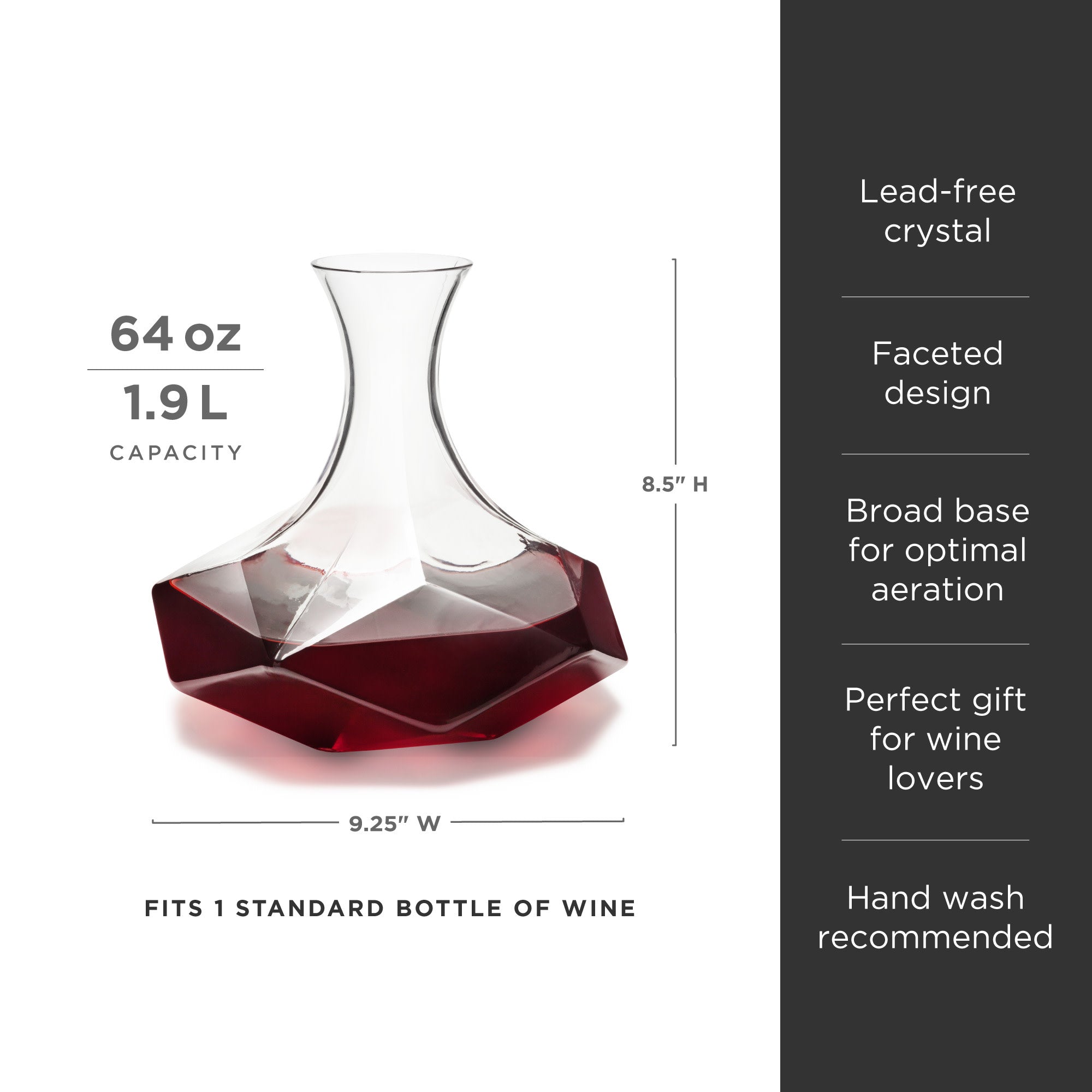 Seneca Faceted Crystal Wine Decanter – 64 oz Lead-Free Crystal