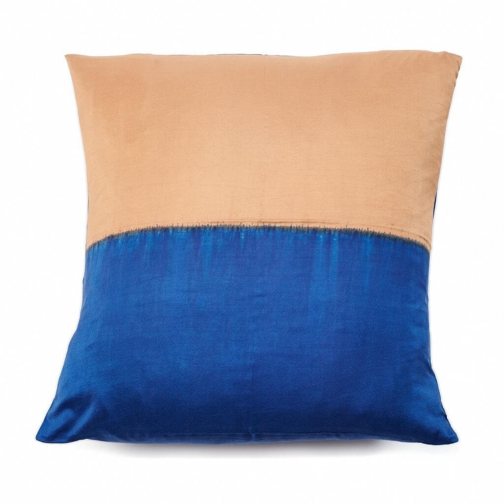Aakar Indigo gold color block mulberry silk pillow cover, 18x18 – One Affirmation
