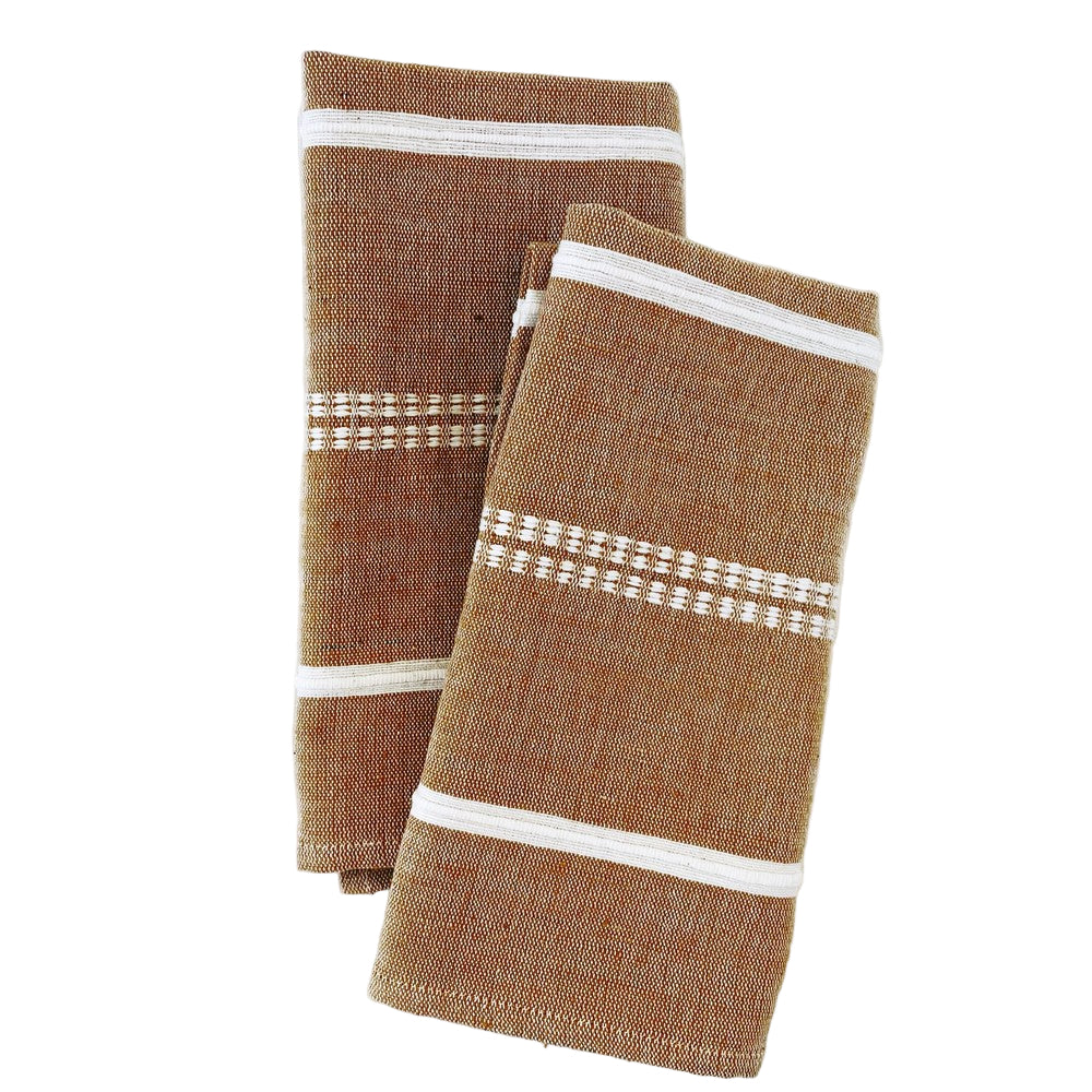 Set of two Zenach handwoven Ethiopian cotton napkins folded on table