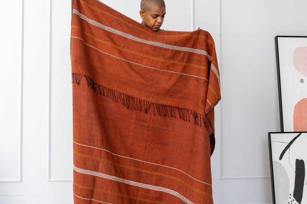 Fair Trade cotton throw with traditional Ethiopian motif