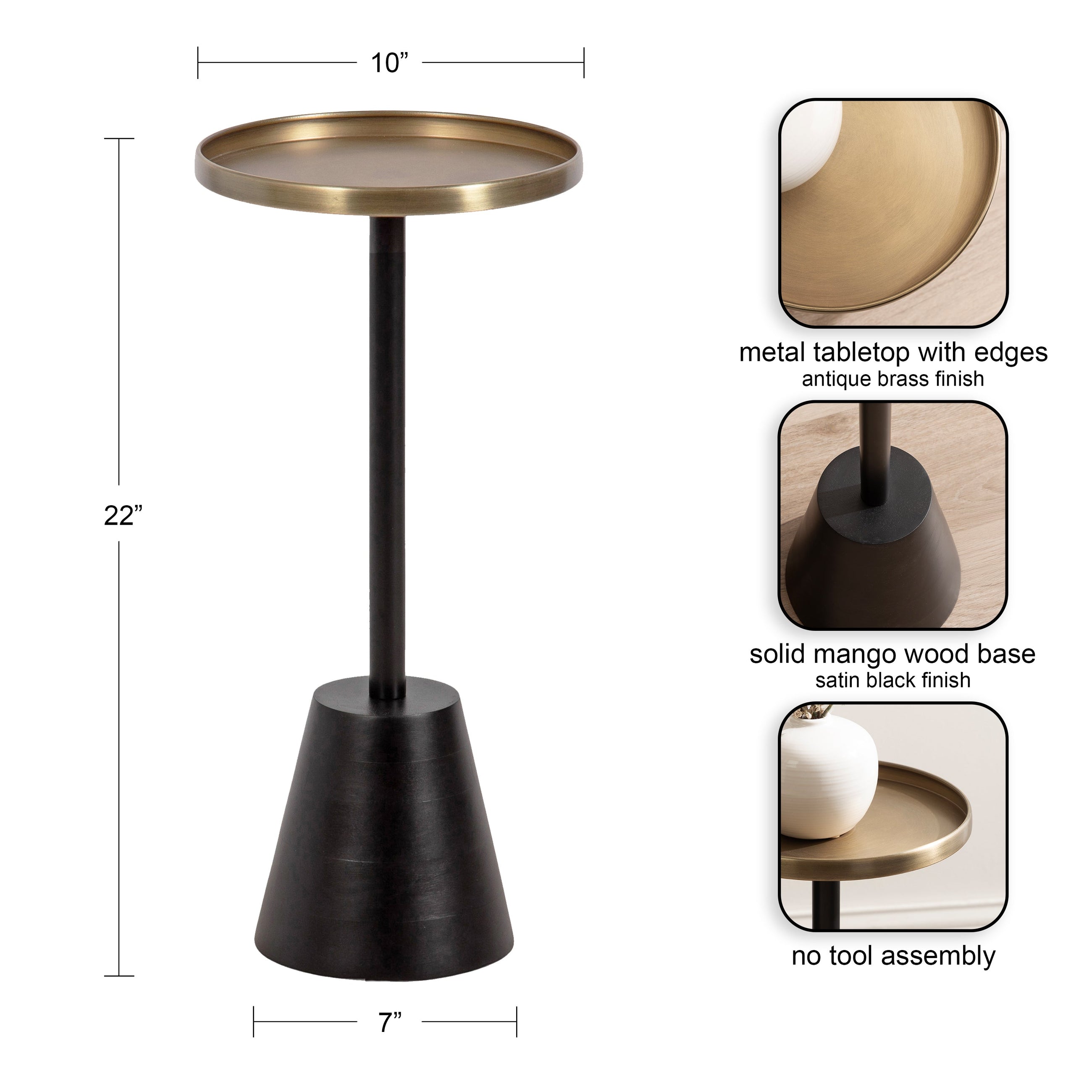 Tira Round Metal and Wood Side Table