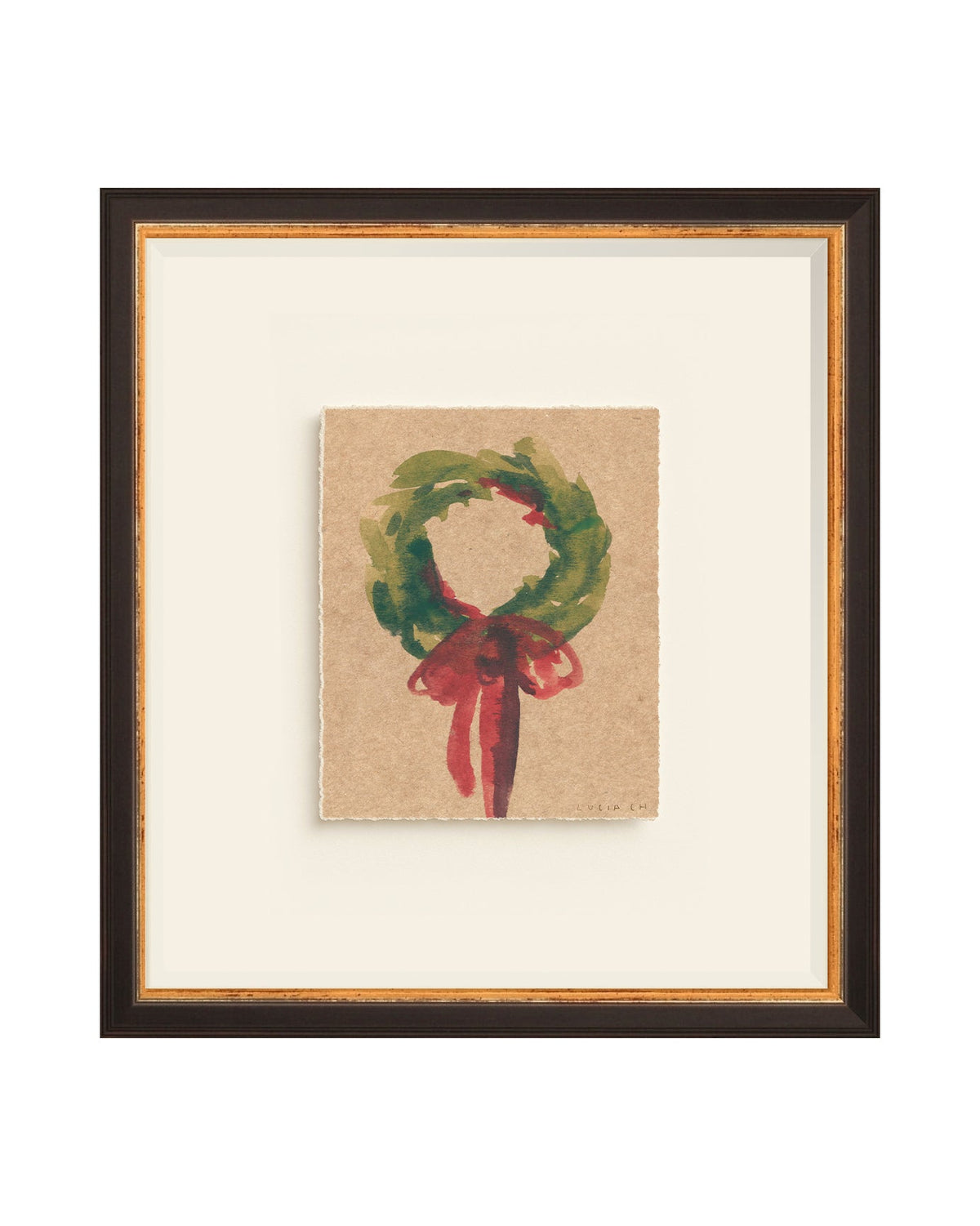 Wreath III green wreath with red bow art print, view 4