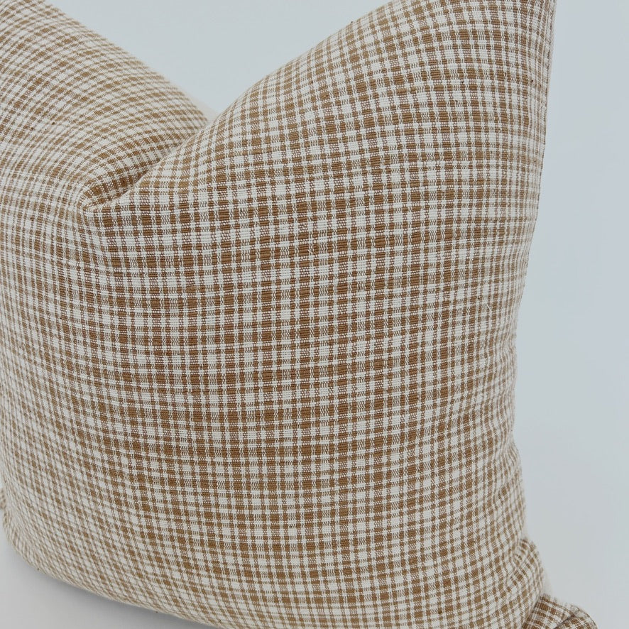 Gingham Rust and Cream Throw Pillow Cover side view