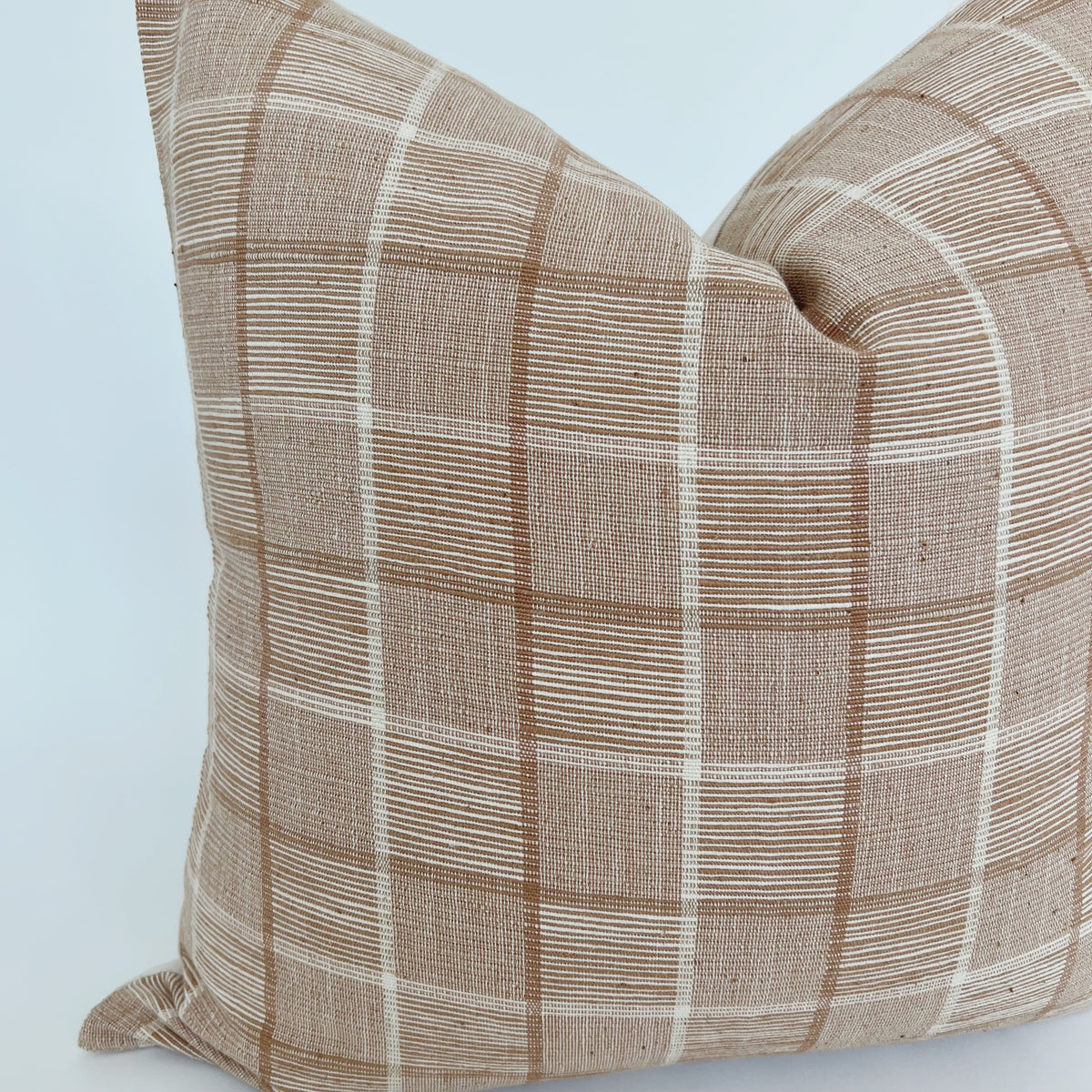 Rust and Cream Windowpane Pillow Cover close-up view