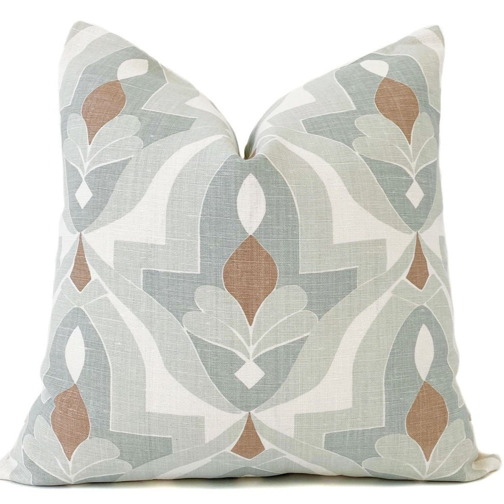 Andalusia Designer Pillow Cover in Light Green, Cream, and Rust