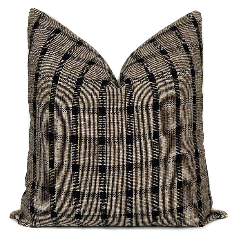 Black and Tan Plaid Pillow Cover