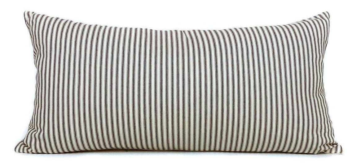 Blue and White Ticking Lumbar Pillow Cover ONE AFFIRMATION