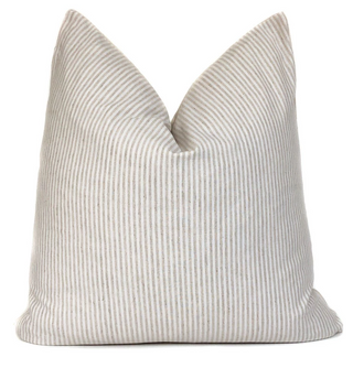White and Beige Ticking Stripe Pillow Cover | Linen Cotton