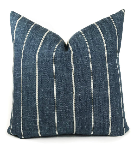 Blue and Cream Stripe Farmhouse Pillow Cover ONE AFFIRMATION