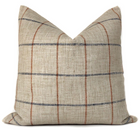 Rustic Woven Windowpane Pillow Cover | Plaid Blue and Rust
