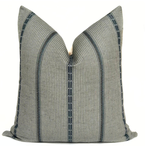 Blue and Gray Striped Florence Designer Pillow by One Affirmation