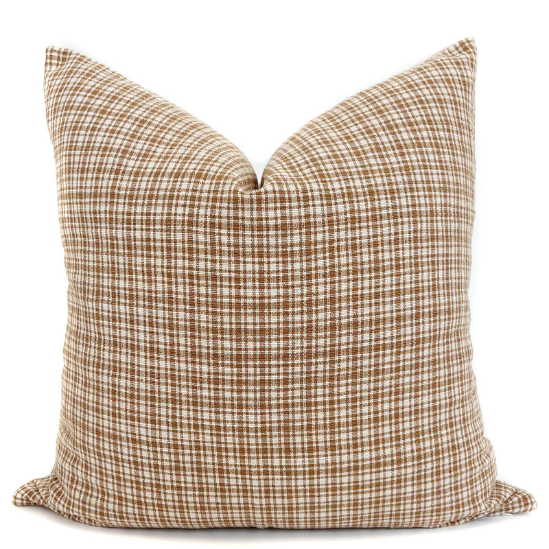 Gingham Rust and Cream Throw Pillow Cover by One Affirmation