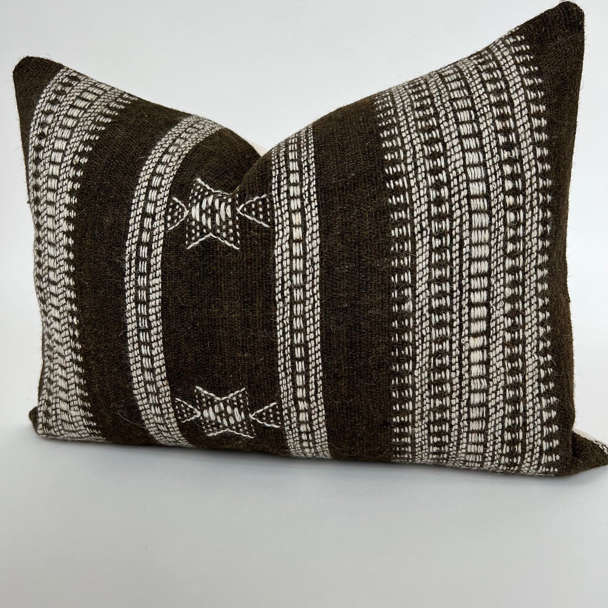 Indian Wool Pillow Cover | Brown + Cream