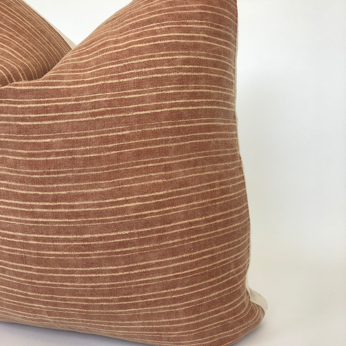Vintage Rust and Cream Stripe Pillow Cover