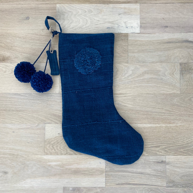 Indigo Mudcloth Christmas Stocking