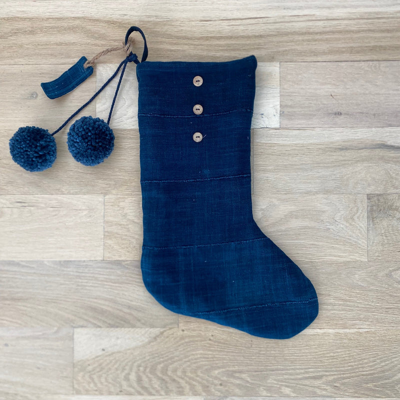 Indigo Mudcloth Christmas Stocking