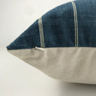 Blue and Cream Stripe Farmhouse Pillow Cover on its side