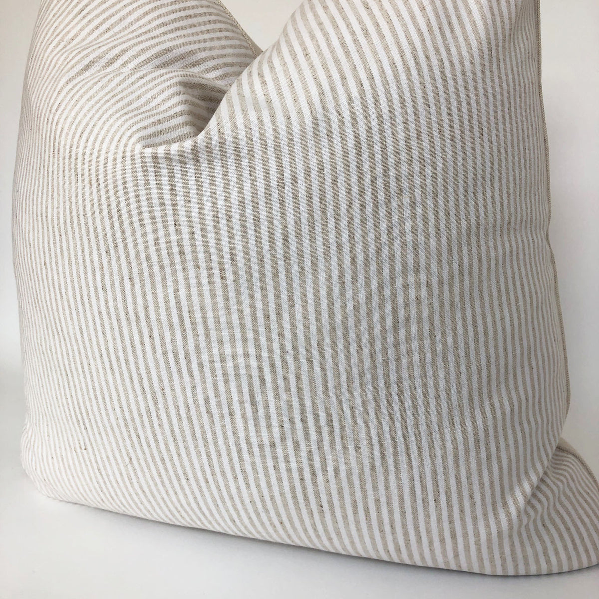 White and Beige Ticking Stripe Pillow Cover