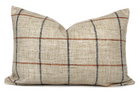 Rustic Woven Windowpane Pillow Cover | Plaid Blue and Rust