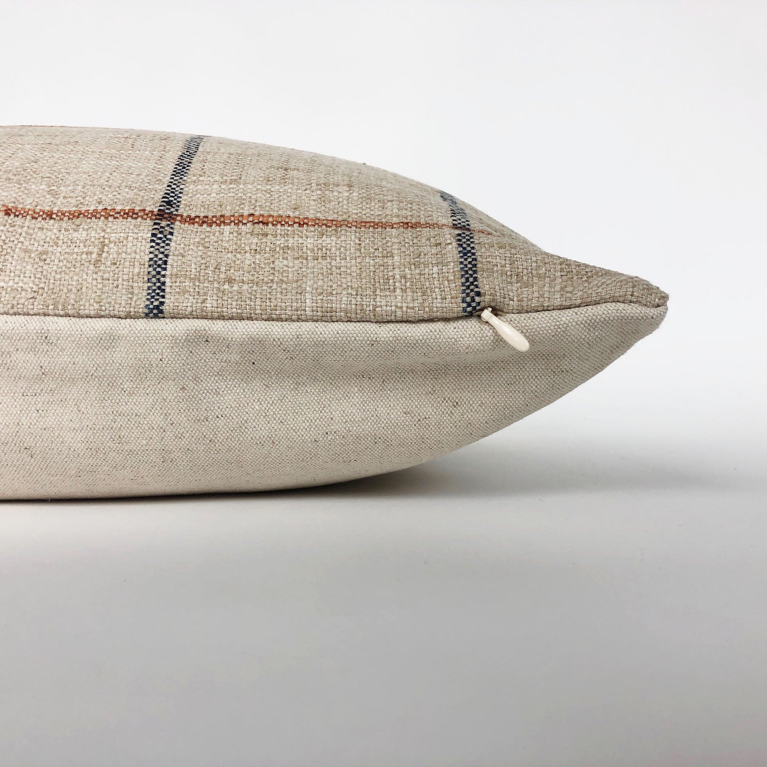 Rustic Woven Windowpane Pillow Cover | Plaid Blue and Rust