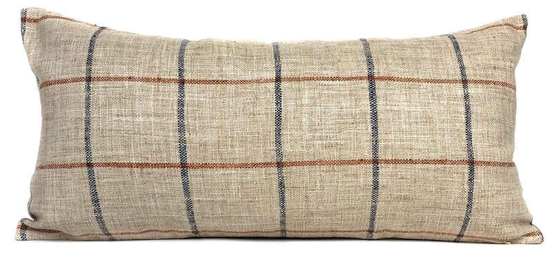 Rustic Woven Windowpane Pillow Cover | Plaid Blue and Rust
