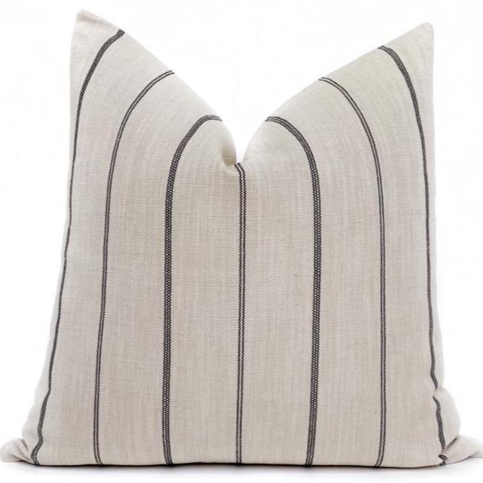 Cream and Charcoal Farmhouse Stripe Pillow Cover