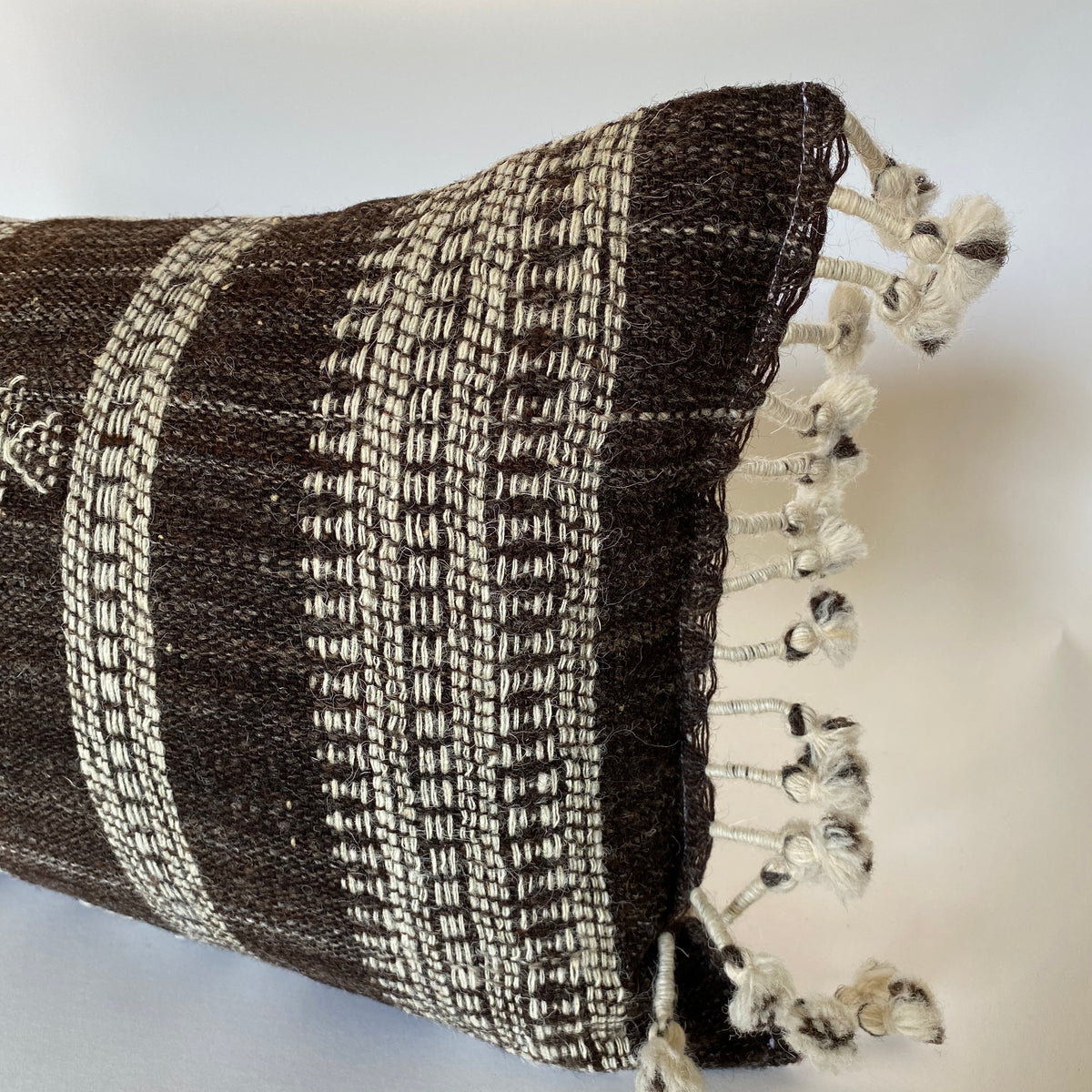 Indian Wool Pillow Cover | Brown + Cream