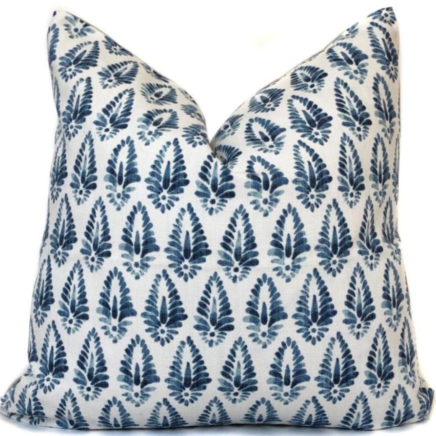 Blue and White Block Print Decorative Pillow Cover | No9029
