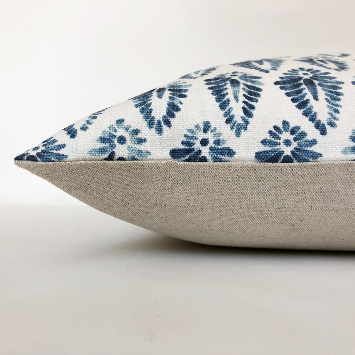 Blue and White Block Floral Print Decorative Pillow Cover