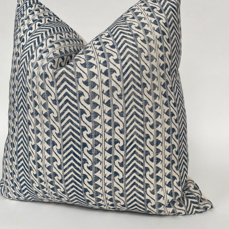 Luxor Designer Pillow Cover in Indigo + Natural
