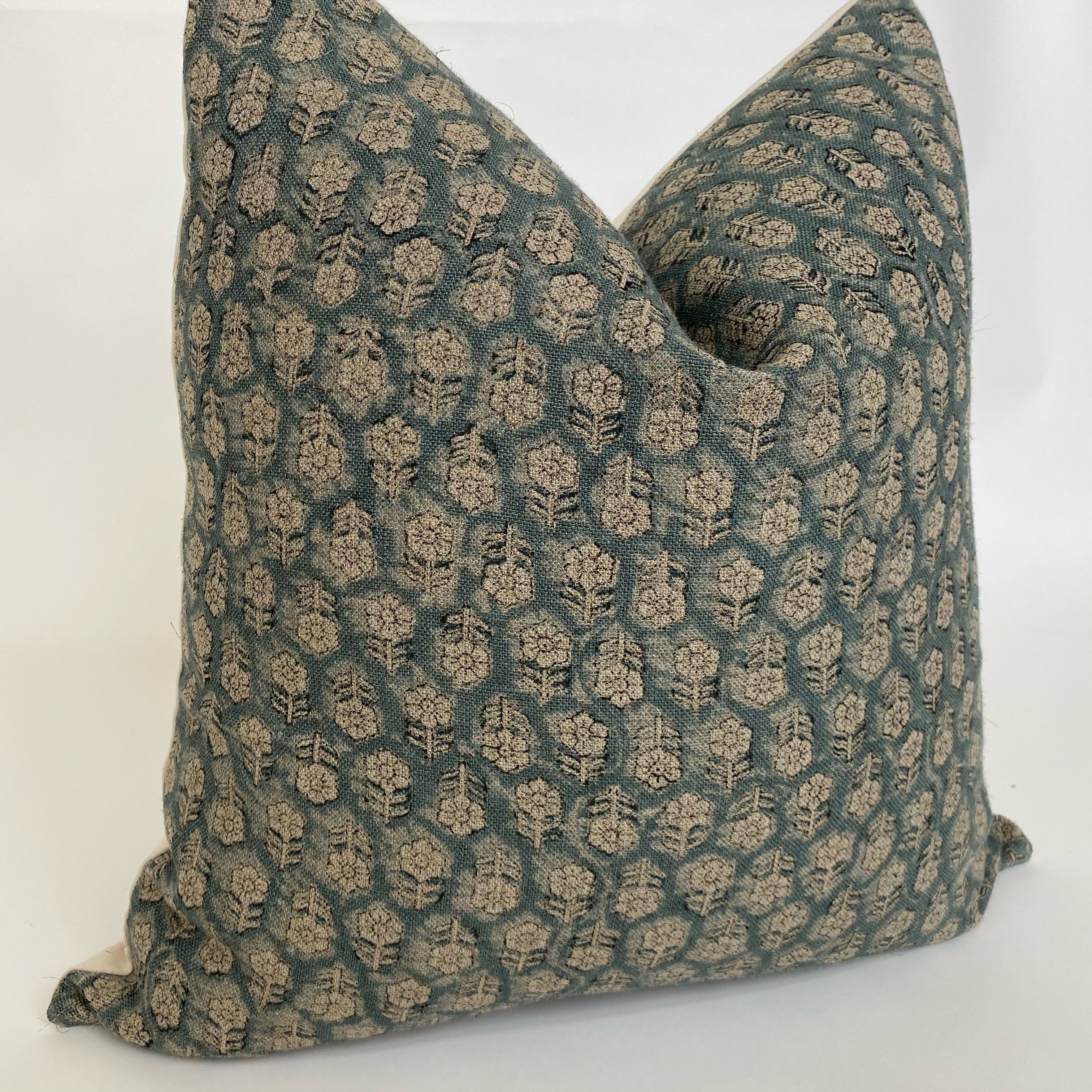 Valencia Floral Teal Designer Pillow Cover | Linen | ONE AFFIRMATION