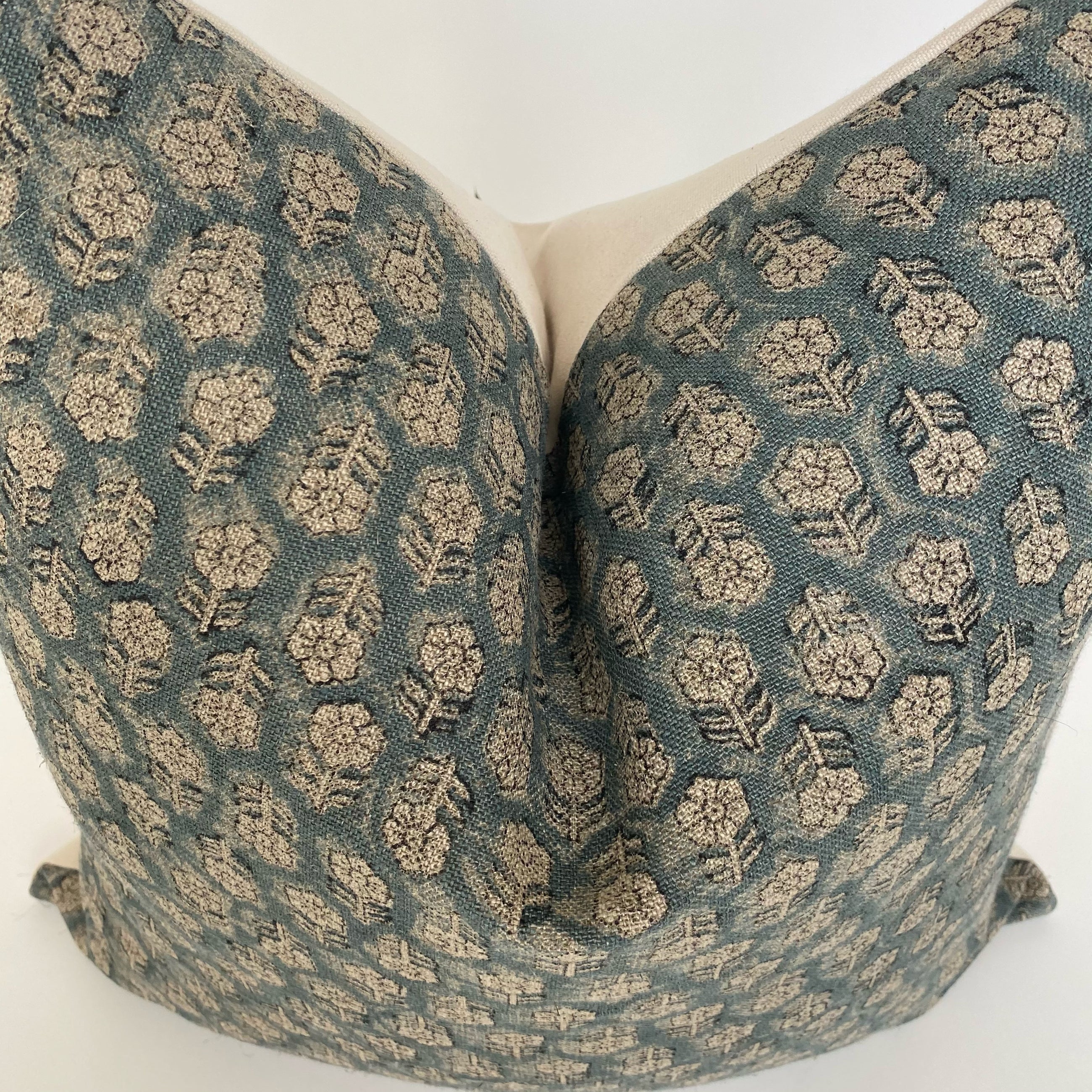 Valencia Floral Designer Pillow Cover | Teal Linen Pillow