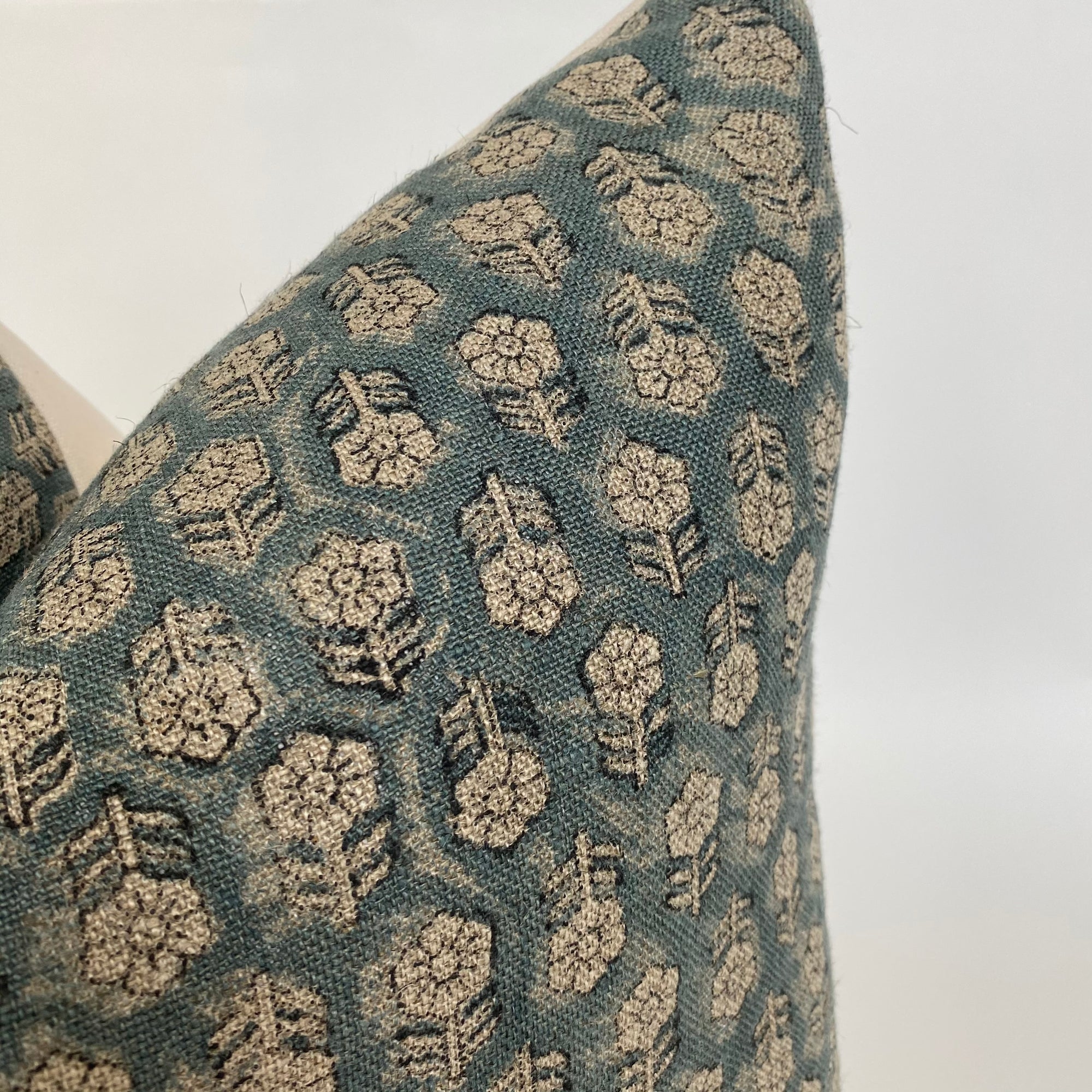 Valencia Floral Designer Pillow Cover | Teal Linen Pillow