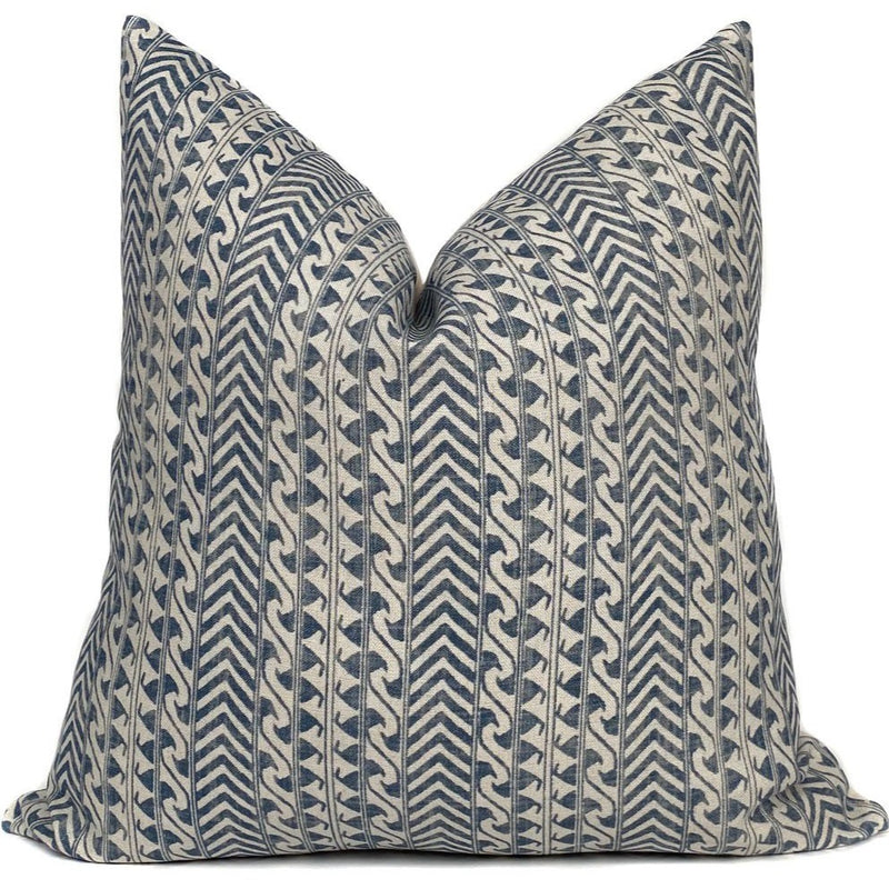 Luxor Designer Pillow Cover in Indigo + Natural