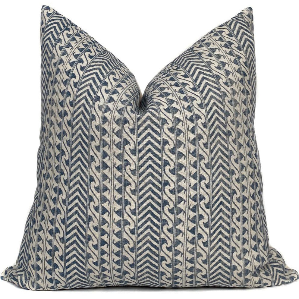 Luxor Designer Pillow Cover in Indigo + Natural