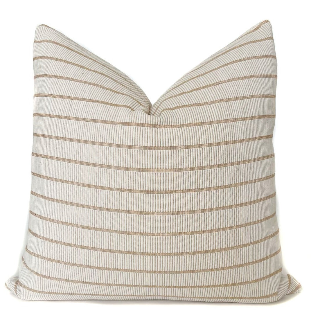 Textured Cream with Tan Stripes Monaco Pillow Cover by One Affirmation. 