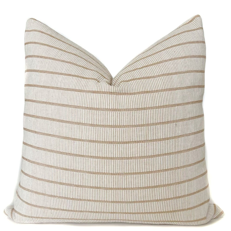 Textured Cream with Tan Stripes Monaco Pillow Cover by One Affirmation. 